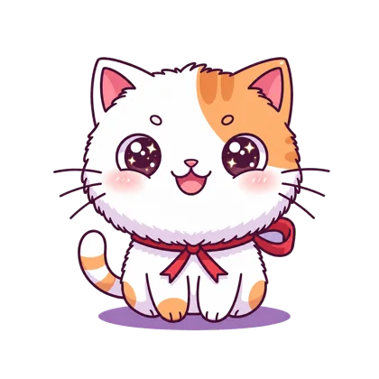 Biscuit, a chibi ginger cat, smiling