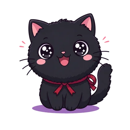 Koko, a chibi black cat, smiling