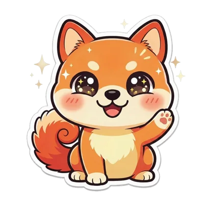 Loki, a chibi shiba, waving hello
