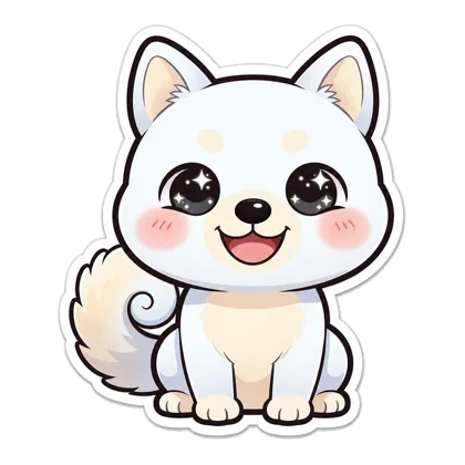 Yuki, a chibi white shiba, smiling